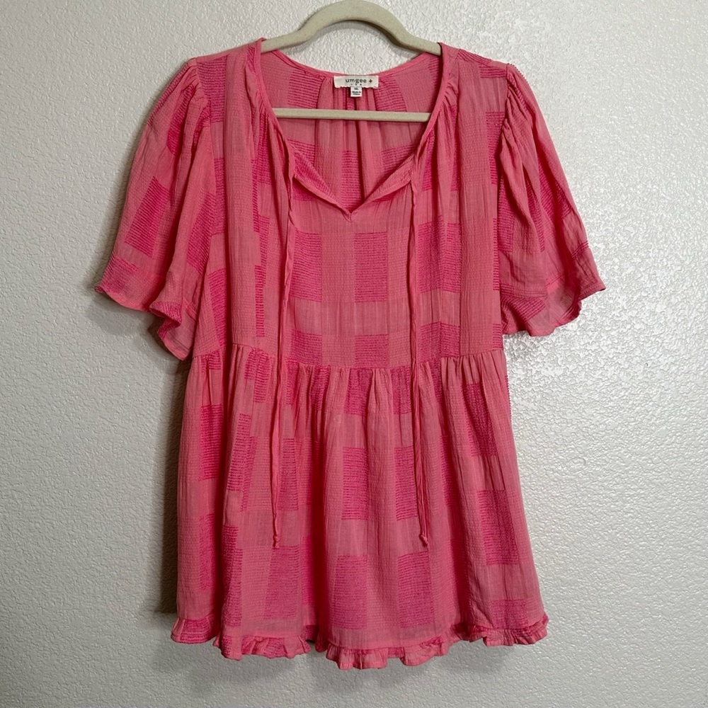 Umgee Pink Textured Babydoll Blouse